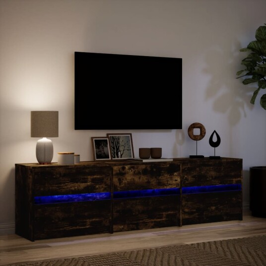  TV-benk med LED røkt eik 180x34x50 cm konstruert tre 8721158342751