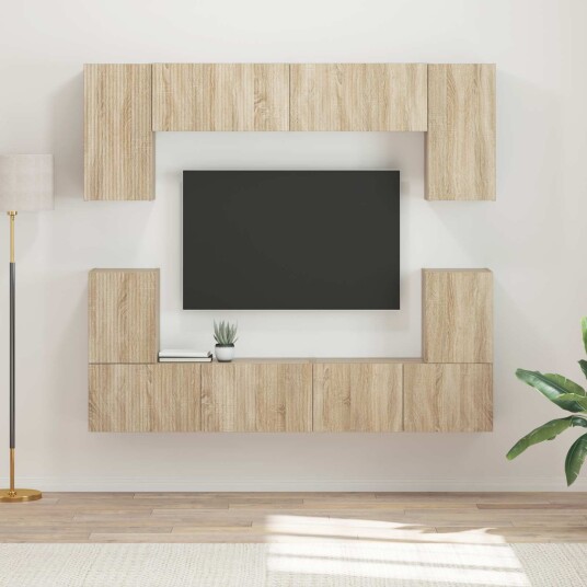 TV benksett Veggmontert 5 pcs Sonoma eik Konstruert tre TV benksett Veggmontert 5 pcs Sonoma eik Konstruert tre