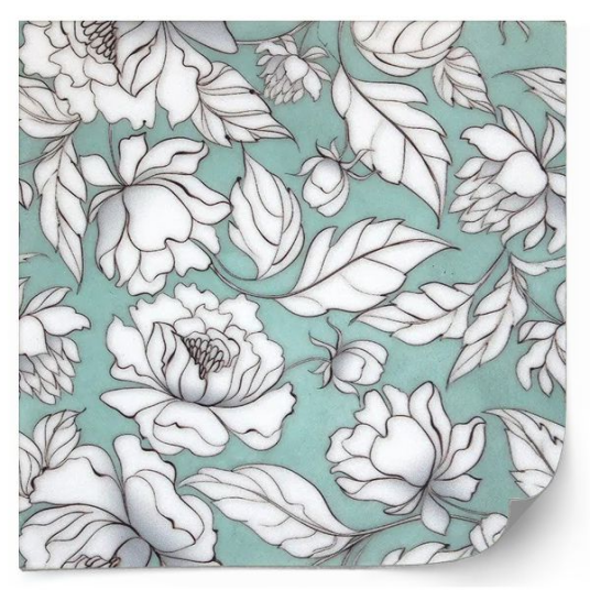 Selvklebende fliser – Hvite blader og blomster / Sett med 24
