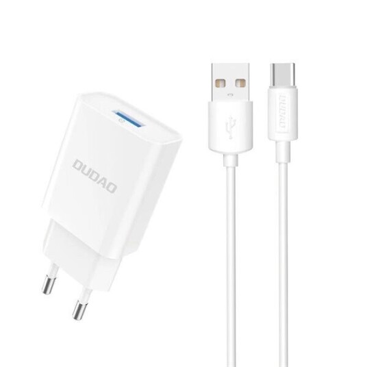 Dudao A4eu 2.1A USB Vegglader med USB-C Kabel - Hvit