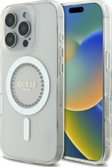 GUESS IML Rhinestones MagSafe Case for iPhone 16 Pro Max - White