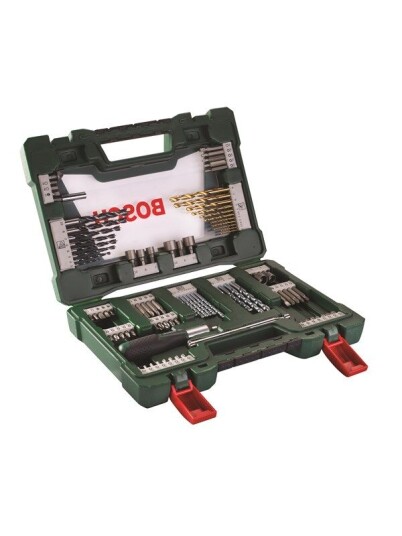 Bosch V-Line TiN Bor- og Bits-sett 91 Deler med Magnetstav og Skralleskrutrekker