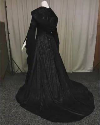 Halloween Gotisk Hekse- og Vampyrkjole med Hette til Dame Svart
