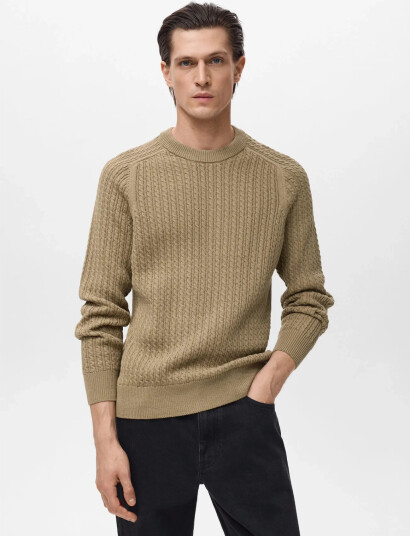 Mango 100% Cotton Braided Sweater - Beige - L Mango 100% Cotton Braided Sweater - Beige - L