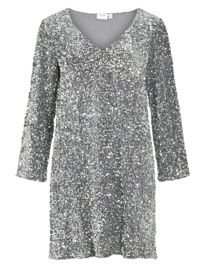 Vila Vifaith V-Neck L/S Sequin Dress/Vol - Silver - XS