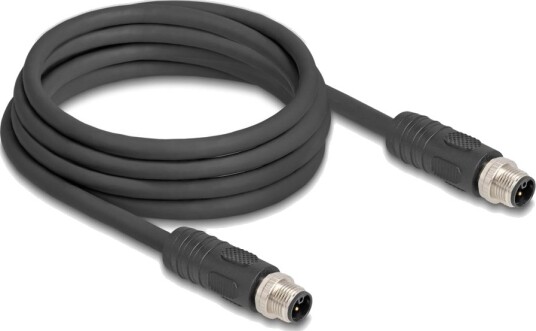 Delock - Nettverkskabel - 4-Pins M12 (Hann) Til 4-Pins M12 (Hann) - 3 M - 7.2 Mm - Uskjermet - Halogenfri, Silikonfri, Drag Chain, L-Coded - Svart