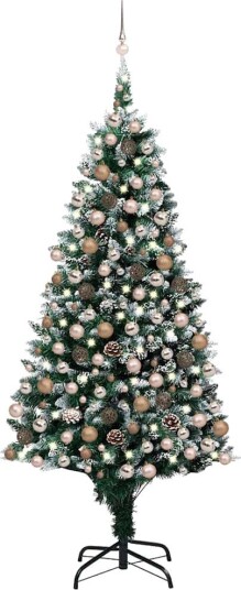 vidaXL Kunstig juletre med LED og kulesett og furukongler 240 cm