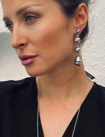 Bud to rose Long Drop Earring Silver   Silver   ONE SIZE