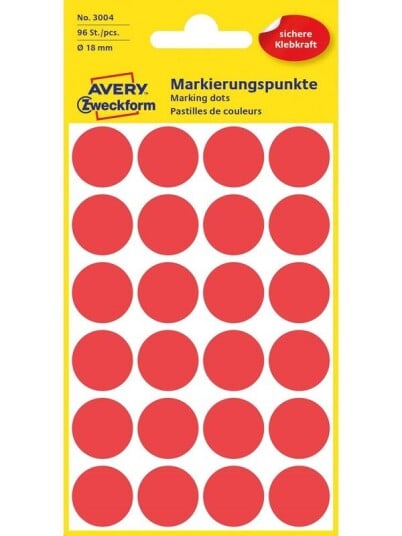 Avery Matriseklistremerker, Ø 18 mm, 96 Etiketter, Rød