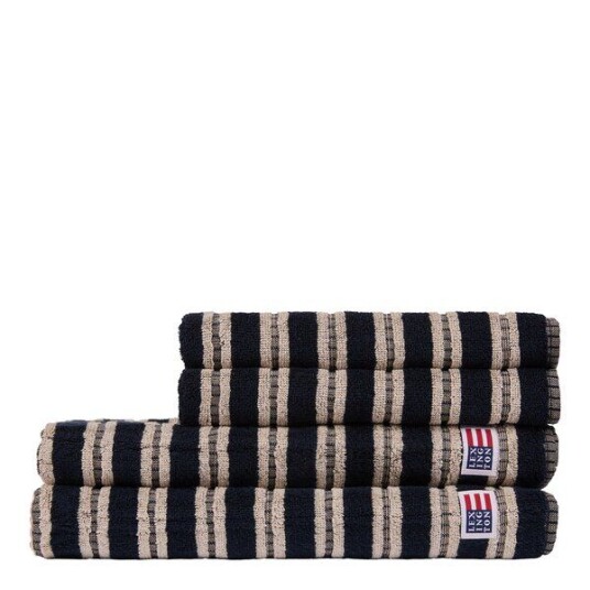Lexington - Stripete frotté håndkle 100x150 cm svart/lys beige