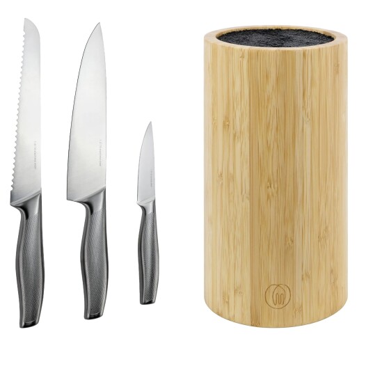 Essentials 3-delt knivsett med knivblokk i FSC-bambus Essentials 3-delt knivsett med knivblokk i FSC-bambus