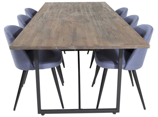 Venture Design Padang & Velvet spisegruppe Natur/blå 6 st stoler & bord 250 x 100 cm