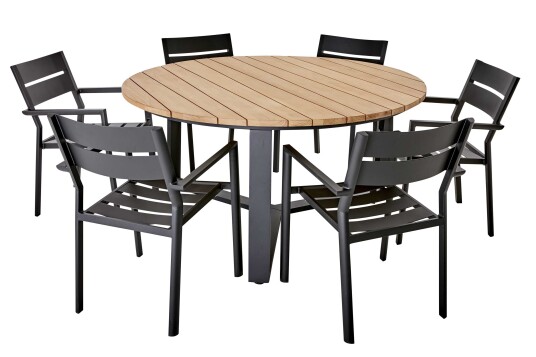 Brafab Laurion & Delia spisegruppe Teak/svart 6 stoler & bord 150 cm Brafab Laurion & Delia spisegruppe Teak/svart 6 stoler & bord 150 cm