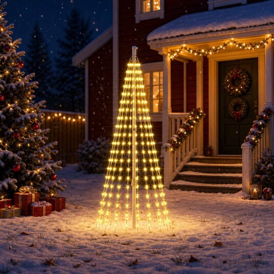 vidaXL Juletrelys med spyd 270 LED-lys Varmhvit og Ø 70 x 180 cm