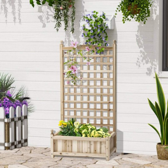 Plantekasse i tre med espalier for klatreplanter Plantekasse i tre med espalier for klatreplanter