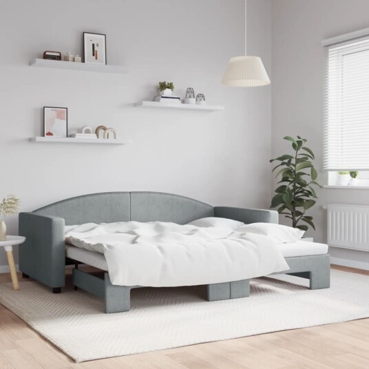 Uttrekkbar dagseng lysegrå 90x190 cm stoff Uttrekkbar dagseng lysegrå 90x190 cm stoff