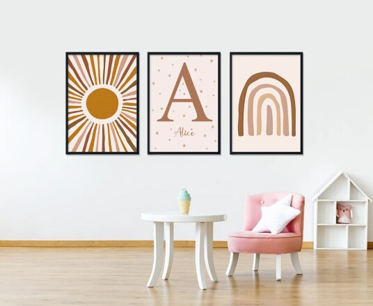 Plakat Abstrakt Kunst / Egendefinert Tekst / Sett med 3