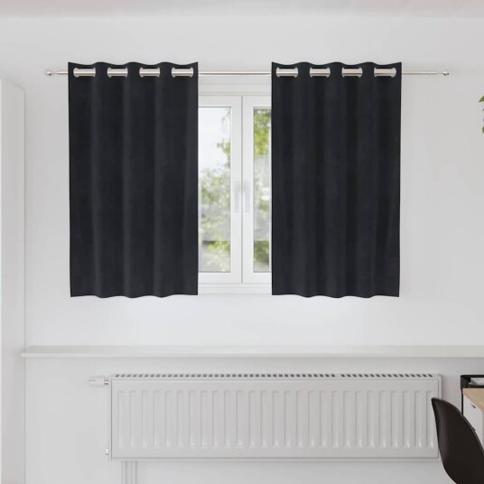 Gardiner med gardiner 2 pcs Svart 140 x 140 cm Fløyel Gardiner med gardiner 2 pcs Svart 140 x 140 cm Fløyel