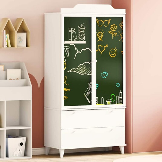 Garderobe med tavle Hvit 90 x 45 x 180 cm Konstruert tre