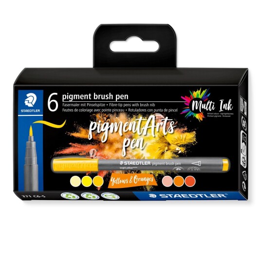 Staedtler Brush Pen Pigment Yellow/Orange 6 pcs Assorted 371C6-5
