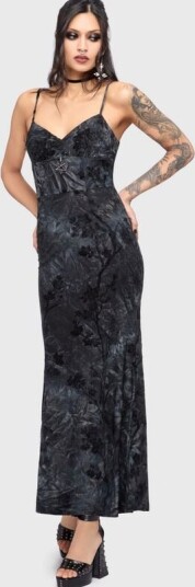 Killstar Goth Lang kjole Celestial Summer Midnight Vale Maxi Dress XS til 4XL Damer marineblå