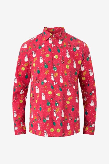 Lindbergh Pysjamasskjorte Aop Christmas Shirt L/S Rød