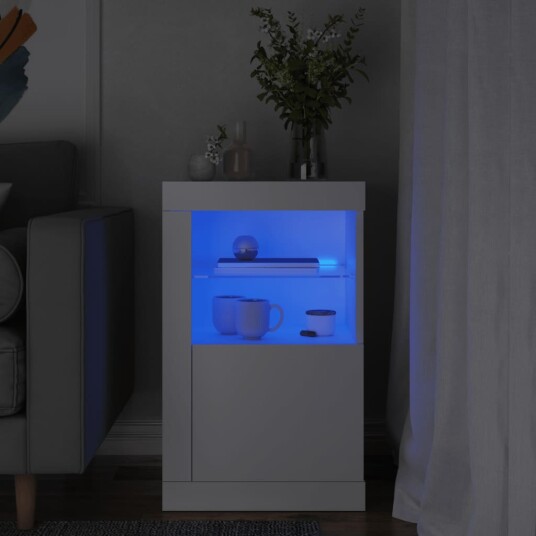  Sideskap med LED-lys hvit konstruert tre 8721012252141