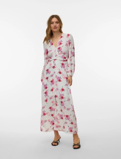 Vero Moda Vmlisa Ls V Neck Long Dress Wvn White XS