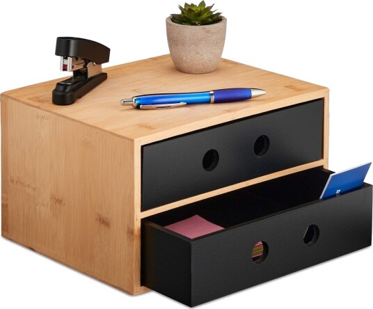 Desk Organizer med 2 skuffer – Bambusoppbevaringsløsning