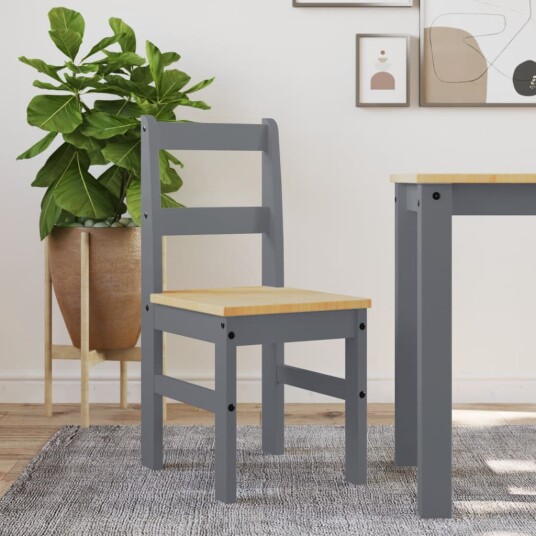 Spisestoler 2 stk Panama grå 40x46x90 cm heltre furu