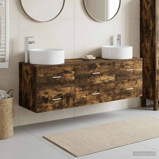 vidaXL Baderomsinnredningssett 3 stk. Røkt Eik 49,5 x 44,5 x 65,5 cm vidaXL Baderomsinnredningssett 3 stk. Røkt Eik 49,5 x 44,5 x 65,5 cm