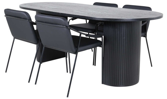 Venture Design Bianca & Tvist spisegruppe Svart/svart 4 stoler & bord 200 x 90 cm