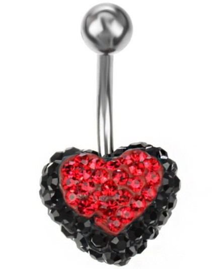 Kamar Piercing Celebrity Heart Navlepiercing Svart/Rød