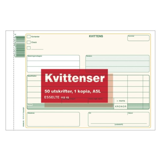 Blankett kvittering A5L 2x50 ark kopi