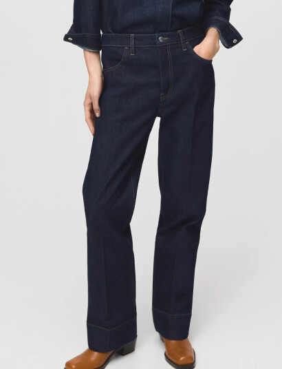 Mango Straight Leg Jeans With Seam Stitching   Navy   44