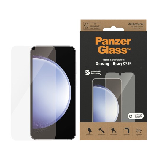 PanzerGlass Ultra Wide Fit Skjermbeskyttelsesglass til Samsung Galaxy S23 FE - Resistens mot vann og støt
