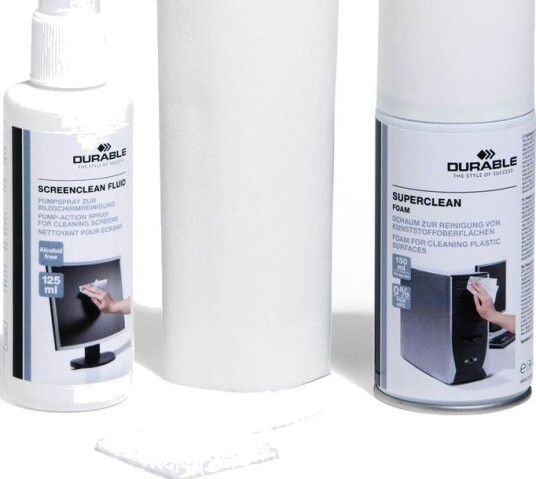 Durable 5834 PC Rengjøringssett - 150ml Renseskum, 125ml Rensespray, 10 stk kluter