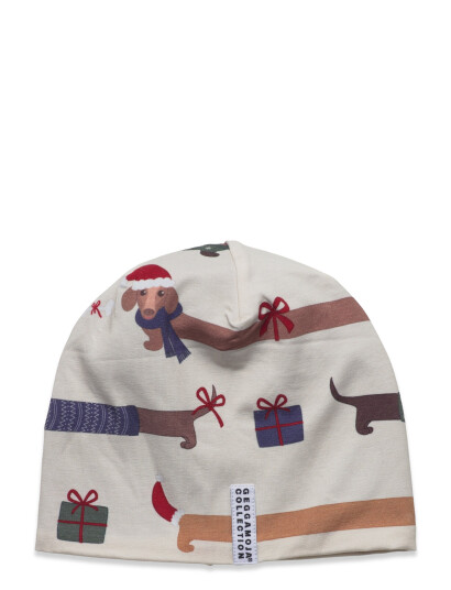 Geggamoja Bamboo Beanie Fleece Santa Dogs 65 L 6 - Adult - Cream - 2-4Y