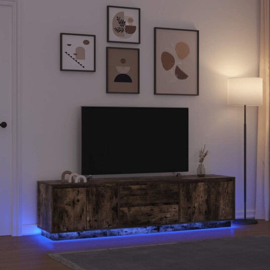 TV benk med LED lys røkt eik 193,5x41x50 cm