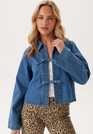 ONLY Onlthora Ls Bow Shirt Dnm Medium Blue Denim XS