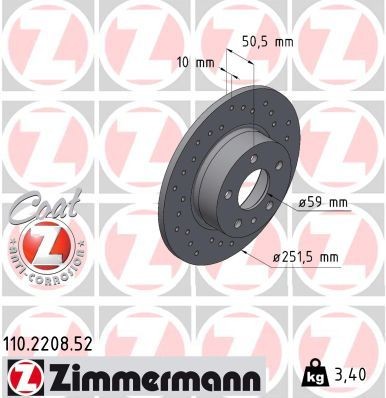 Bremseskive ZIMMERMANN 110.2208.52 Bremseskive ZIMMERMANN 110.2208.52
