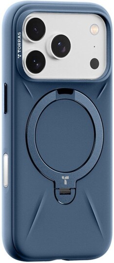 TORRAS iPhone 17 Pro Max Ostand Spin Silikon Deksel m. Roterende Kickstand MagSafe Kompatibel Blå
