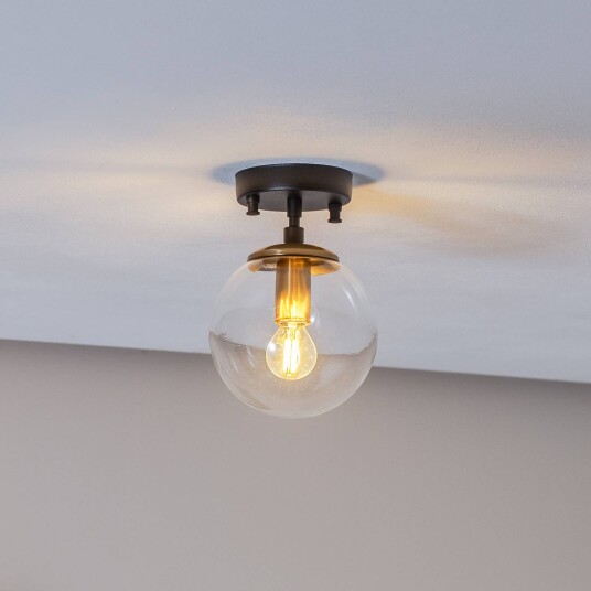 Opviq Taklampe Atmaca 10205 gull antikk/svart klart glass Ø 15cm