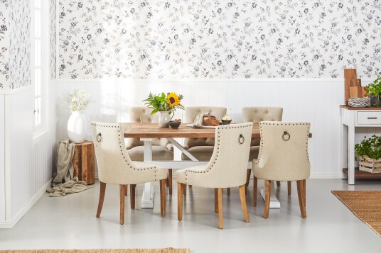 Bloomington Forlengningsbar Spisegruppe Yorkshire 200cm m 6 Ophelia Stol Natur|Hvit|Beige Bloomington Forlengningsbar Spisegruppe Yorkshire 200cm m 6 Ophelia Stol Natur|Hvit|Beige