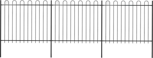 Hagegjerde med buet topp stål 5,1x1,5 m svart