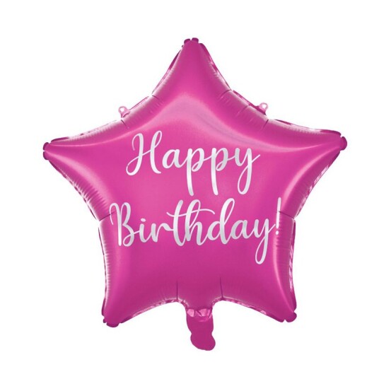 Folieballong – "Happy Birthday" Stjerne 20 cm – Rosa