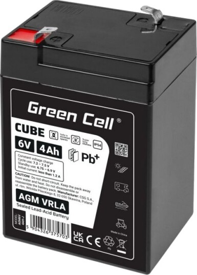 Green Cell CUBE AGM IP54 6v 4ah VRLA-BATTERI Gel Dyp