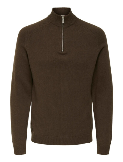 ONLY & SONS Onsedward Reg 7 Wool Half Zip Knit Cs - Brown - S