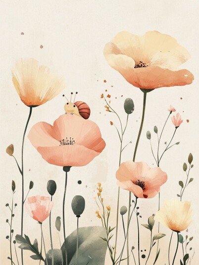 Plakat   Blomstersnegleillustrasjon