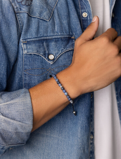 Nialaya Men"s Beaded Bracelet With Blue Dumortierite And Silver   Blue   L 18 cm